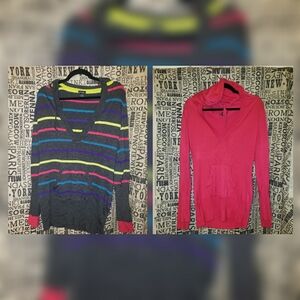 Rue21 Women's Striped Multicolor V-Neck Sweater and Solid Pink Sweater